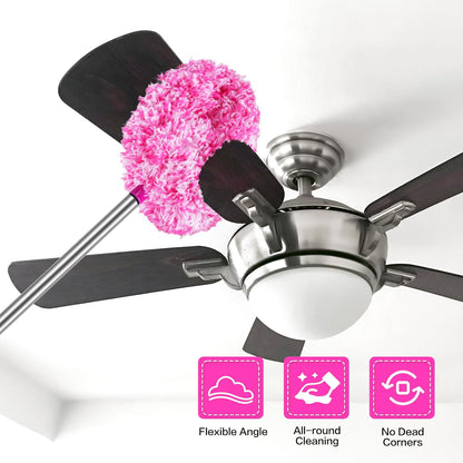 Ceiling Fan Cleaner Duster Reusable Microfiber Ceiling Fan Blade Cleaner Removable Duster with Extension Pole Adjusts 13 to 49.7 Inch for Cleaning Walls Bookshelves Furniture Door Window Top (Blue)