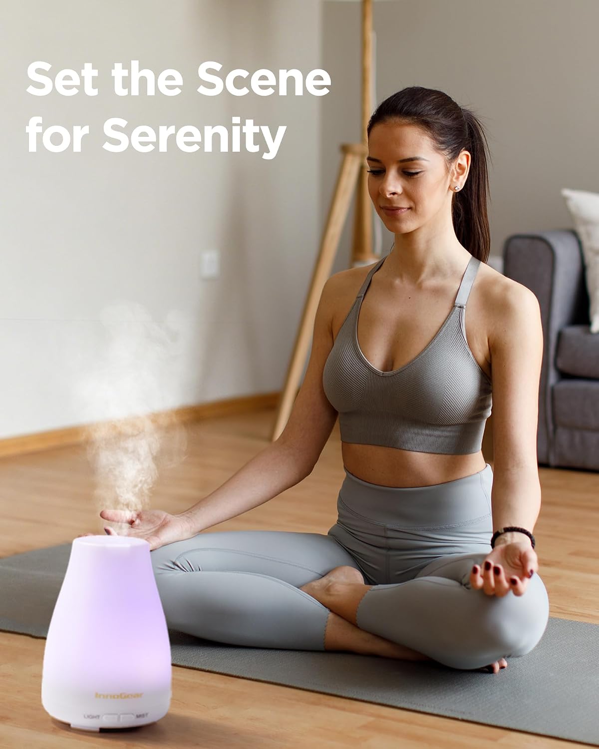 InnoGear Essential Oil Diffuser, Ultrasonic Diffusers for Home Aromatherapy Humidifier for Bedroom Room 7 Colors LED 2 Mist Mode Auto Off, Basic White