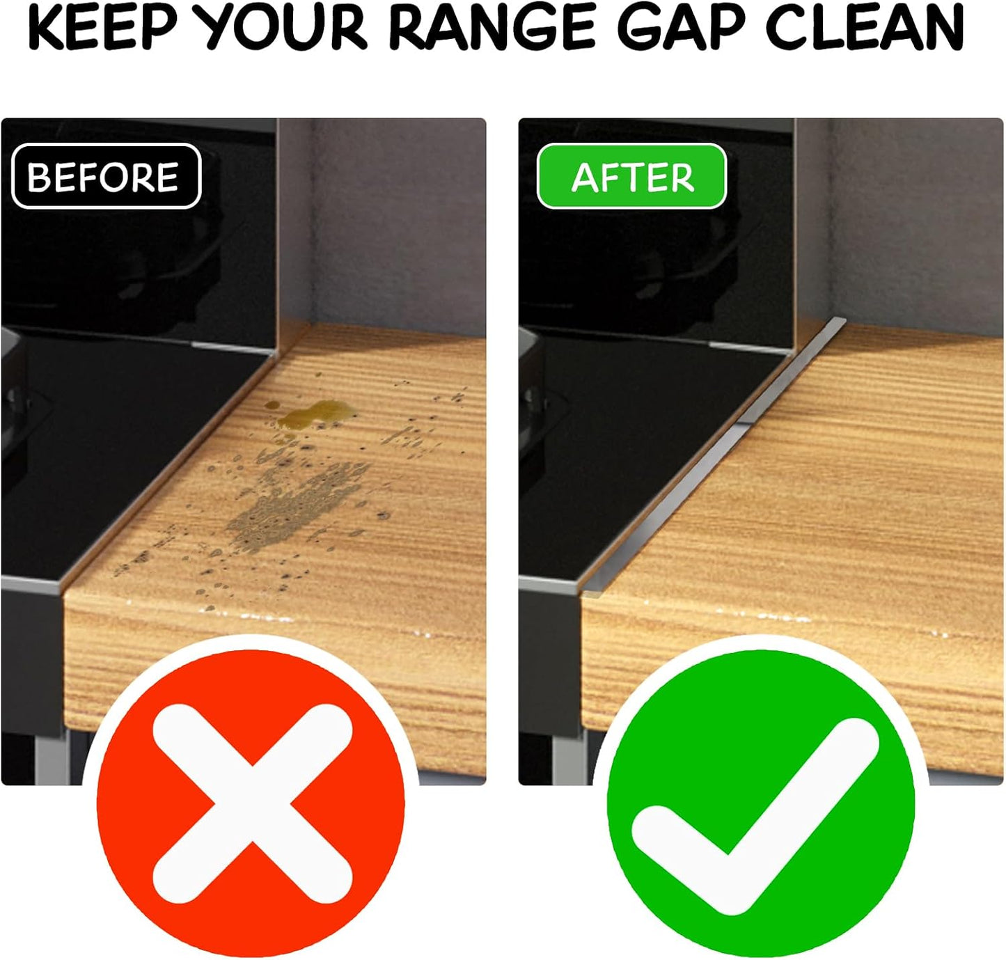 Stainless Steel Stove Gap Covers (2PCS), Stove Gap Filler for Kitchen Oven Counter Side Gap, Range Trim Kit, Easy Clean and Heat Resistant, Adjustable Length 13.8" to 27.5" 1