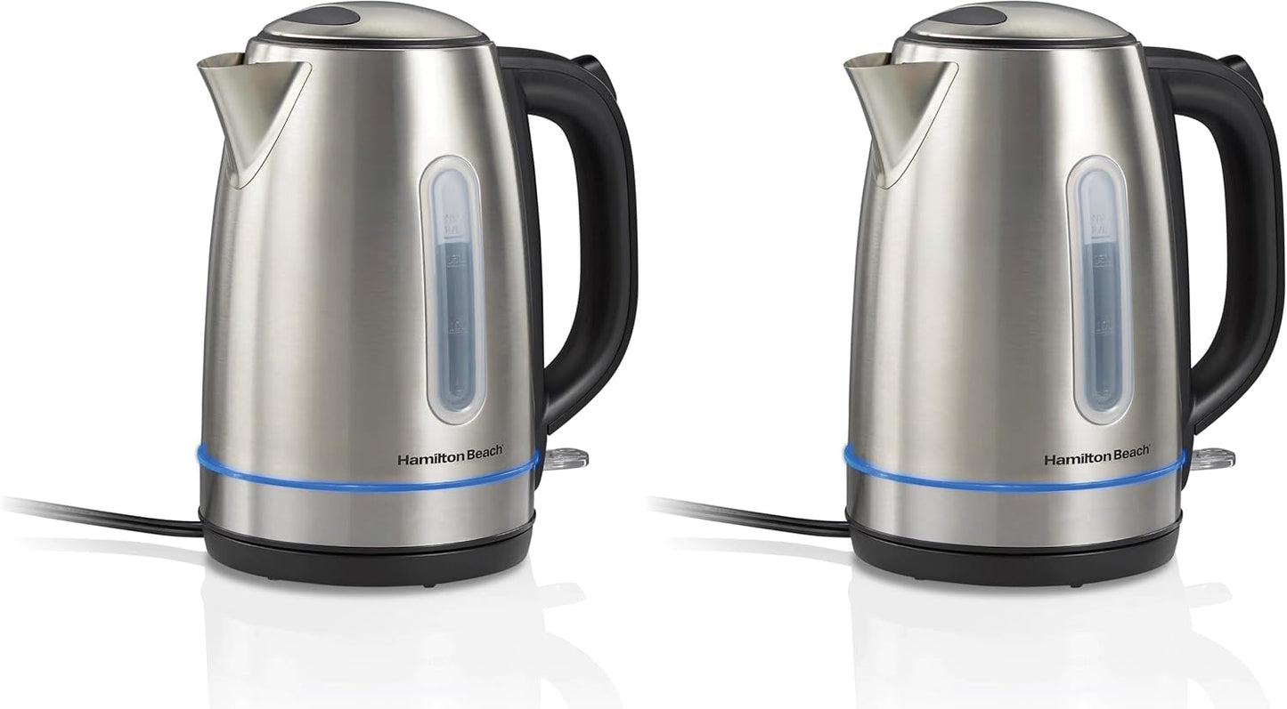Hamilton Beach 1.7 Liter Electric Tea Kettle, Water Boiler & Heater | Fast Boiling 1500 Watts | BPA Free | Cordless Serving | Auto-Shutoff & Boil-Dry Protection | LED Light Ring | Stainless Steel
