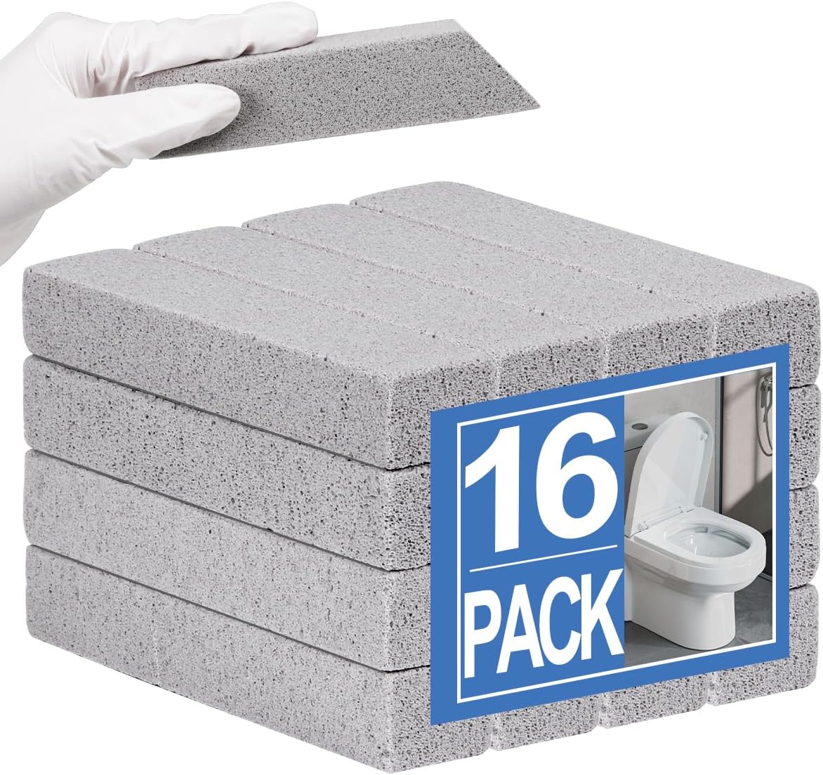 Herda 8-Pack Pumice Stone Scouring Stick with 2 Universal Handles, Pumice Stone for Cleaning Stove, Toilet, Tub, Grill, Swimming Pool, Sink, Removes Hard Water Rings, Calcium Deposits, Rust Buildup