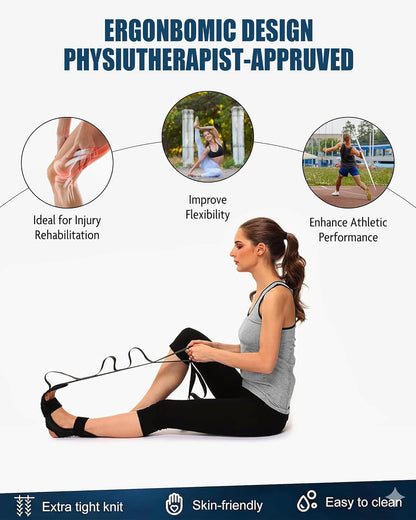 Foot & Calf Stretcher for Plantar Fasciitis Relief, Adjustable Stretching Strap & Foot Rocker Combo for Achilles Tendon, Heel Pain, Hamstring & Muscle Recovery – Physical Therapy Stretching Device for Home Use