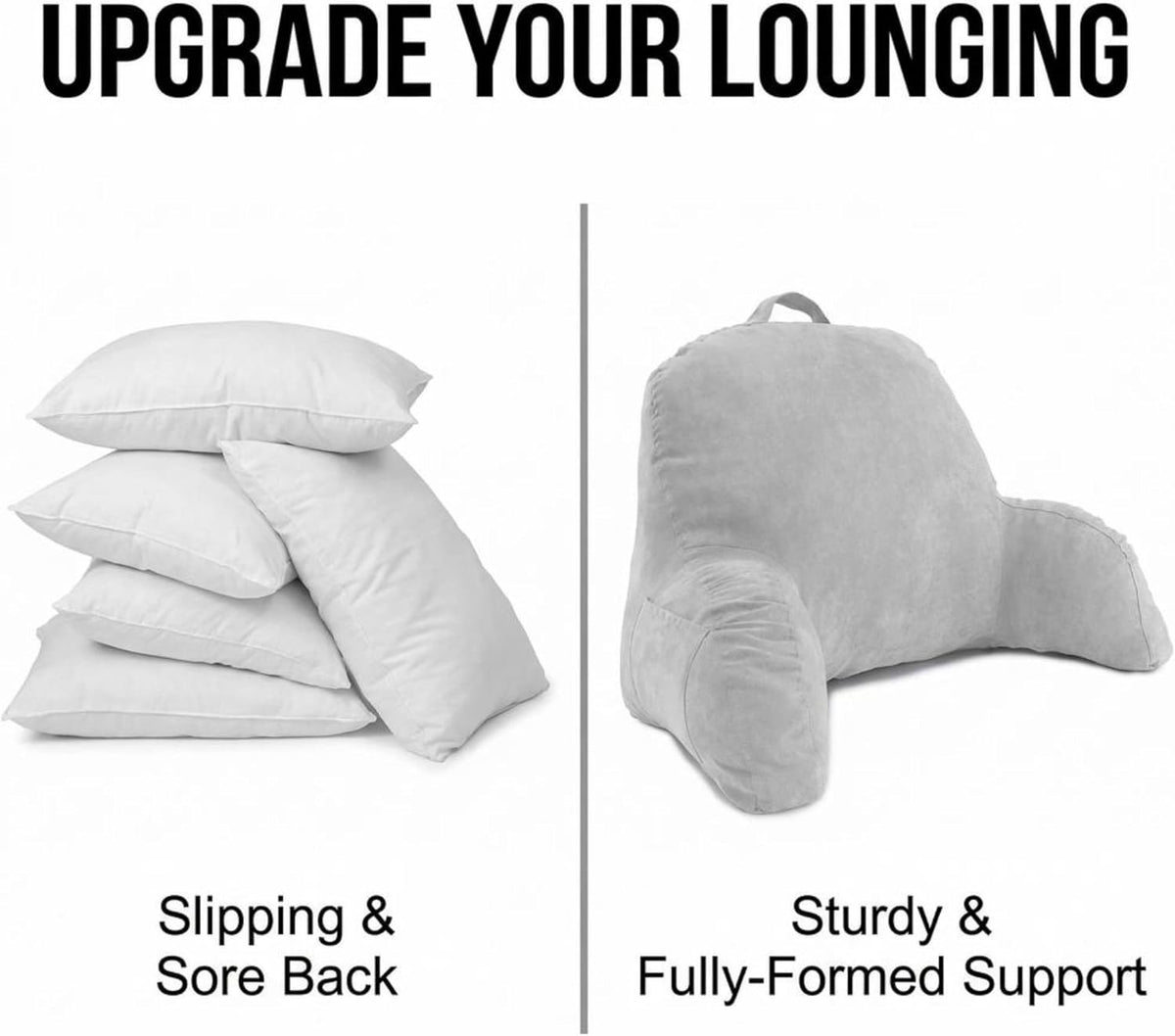 Deluxe Comfort Microsuede Bed Rest - Reading and Bedrest Lounger - Sitting Supprt Pillow - Soft But Firmly Stuffed Fiberfill - Backrest Pillow With Arms, Light Purple