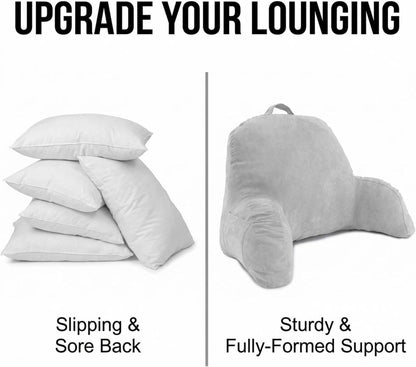 Deluxe Comfort Microsuede Bed Rest - Reading and Bedrest Lounger - Sitting Supprt Pillow - Soft But Firmly Stuffed Fiberfill - Backrest Pillow With Arms, Light Purple