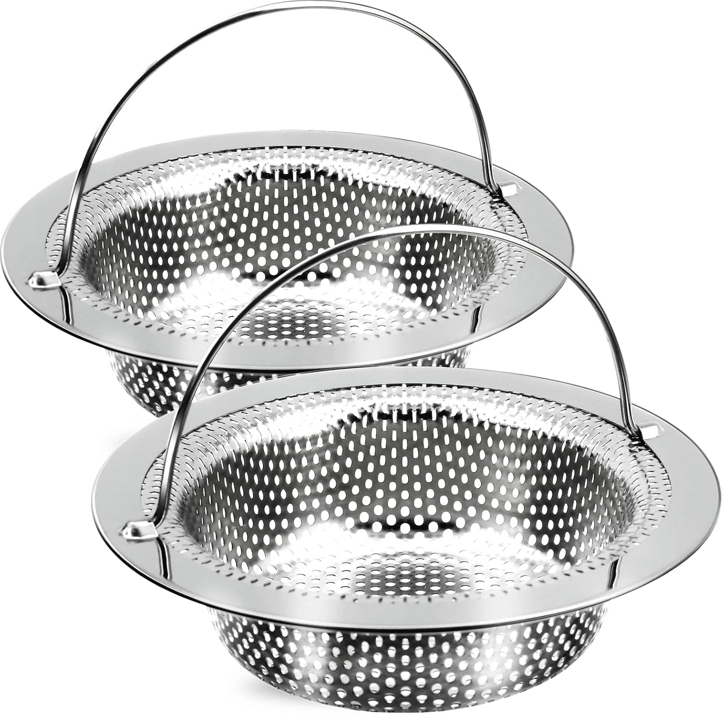 2 Pack Kitchen Sink Drain Strainer with Handle, Stainless Steel Large Kitchen Sink Drain Basket Food Catcher, Outer Diameter 4.5 Inch, Rust Free