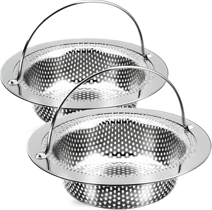2 Pack Kitchen Sink Drain Strainer with Handle, Stainless Steel Large Kitchen Sink Drain Basket Food Catcher, Outer Diameter 4.5 Inch, Rust Free