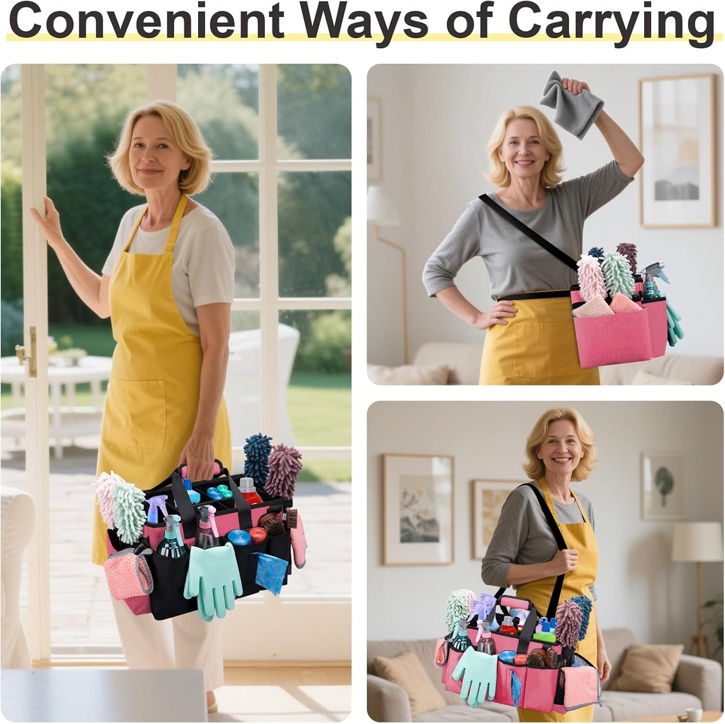 Wearable Large Cleaning Caddy Bag for Housekeepers (Black&Gray) | Cleaning Supplies Organizer with Adjustable Shoulder, Waist & Handle Straps, Detailing Bag for Kitchen Supplies