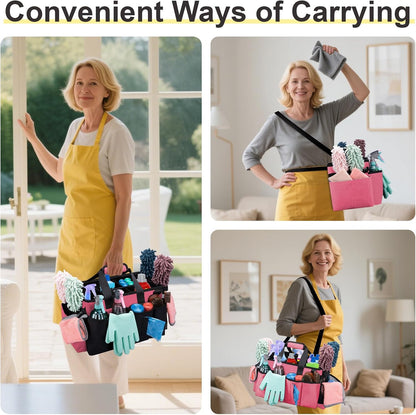 Wearable Large Cleaning Caddy Bag for Housekeepers (Black&Gray) | Cleaning Supplies Organizer with Adjustable Shoulder, Waist & Handle Straps, Detailing Bag for Kitchen Supplies