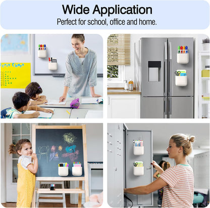 MoKo Magnetic Pen Holder, Pencil Accessories Whiteboard Organizer, White | Magnetic dry erase marker holder has two compartments and an ABS body for whiteboards, refrigerators and lockers.