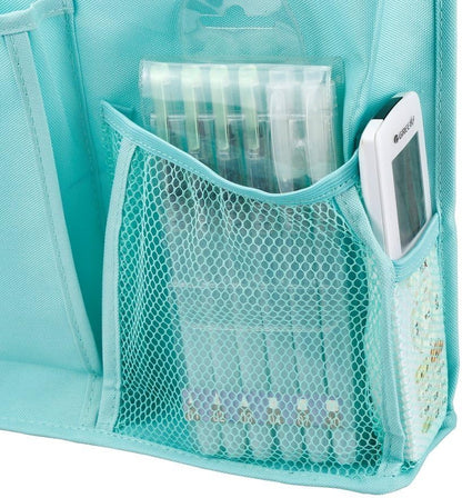 Large Pocket Bedside, Hanging Storage Organizer for Books,Phones,Tablets,Accessory and TV Remote - Best for Headboards, Bed Rails, Dorm Rooms, Bunk Beds, Apartments, Bathrooms &Travel (Light blue)