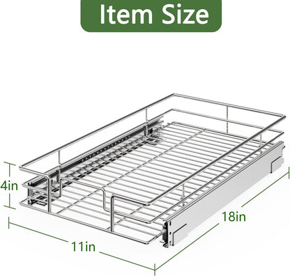 LOVMOR 2 Tier Individual Pull Out Cabinet Organizer 11" W x 18" D, Slide Out Kitchen Cabinet Storage Sliding Shelves