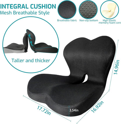 Memory Foam Seat Cushion,Office Chair Cushion with Lumbar Support for Back Pressure Relief, Car Seat Cushion with Adjustable Strap,Sciatica Pad Cushions for Car,Truck, Desk,Gaming Chair