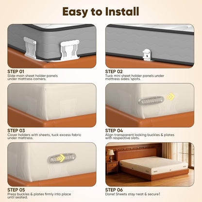 Sheet Holders, 8Pcs Secure Bed Sheet Holders for Corners & Sides with Heavy Duty Bed Lock, Keep Sheets Firm & Tight, No More Loose Bedding, Universal Fit, Easy Installation
