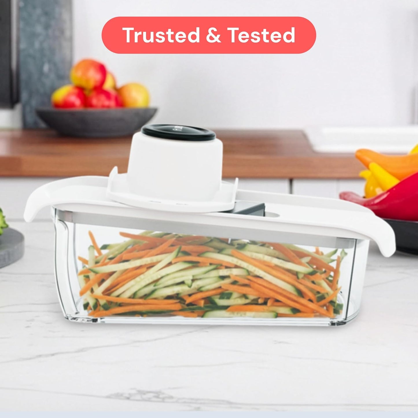Fullstar Pro Mandoline Vegetable Slicer, Grater & Spiralizer with Container | 6 in 1 Fruit Cutter, Cheese Grater & Spiralizer with Safety Gloves, Stainless Steel Blades & Container (Black)