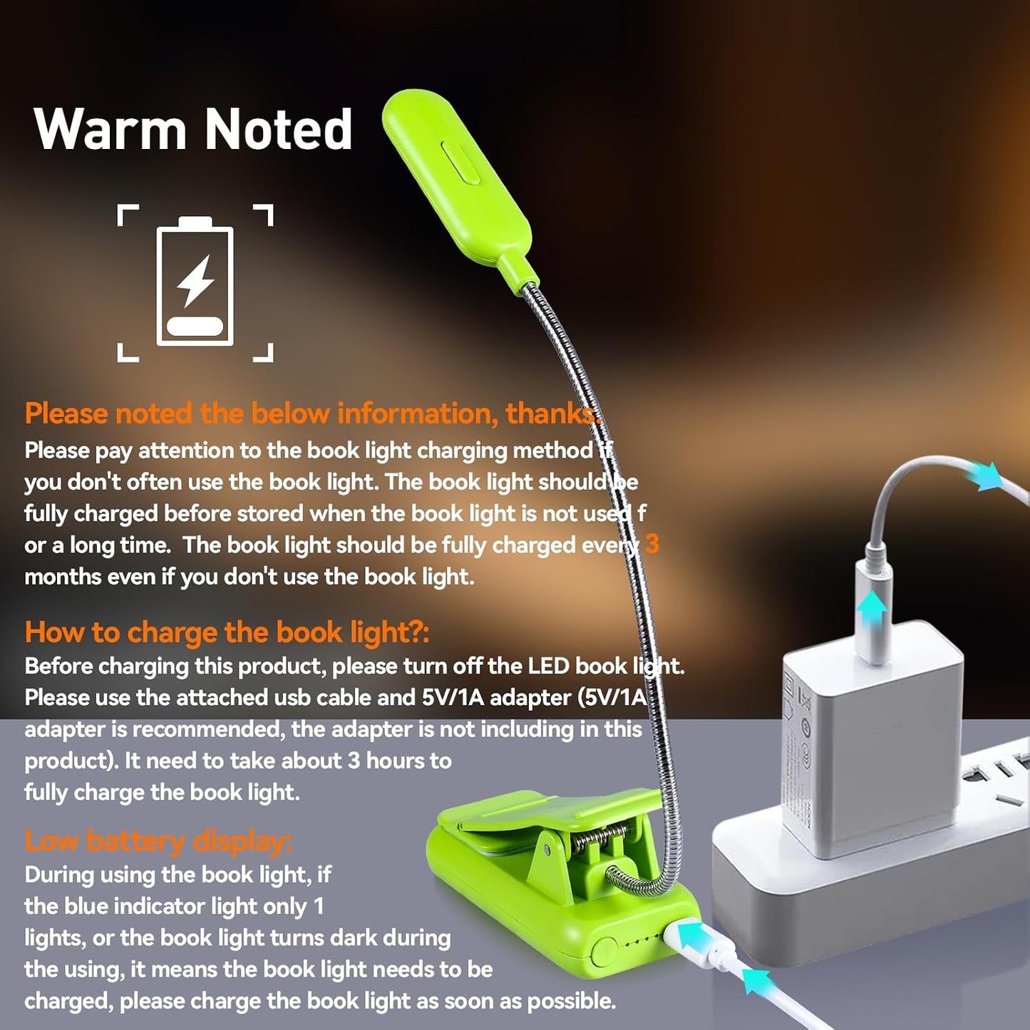 VAVOFO Rechargeable Book Light for Reading in Bed Kids, 7 LED Reading Light with 9-Level Warm Cool White Daylight, Eye Care Lamp with Power Indicator for Bookworms (Yellow)