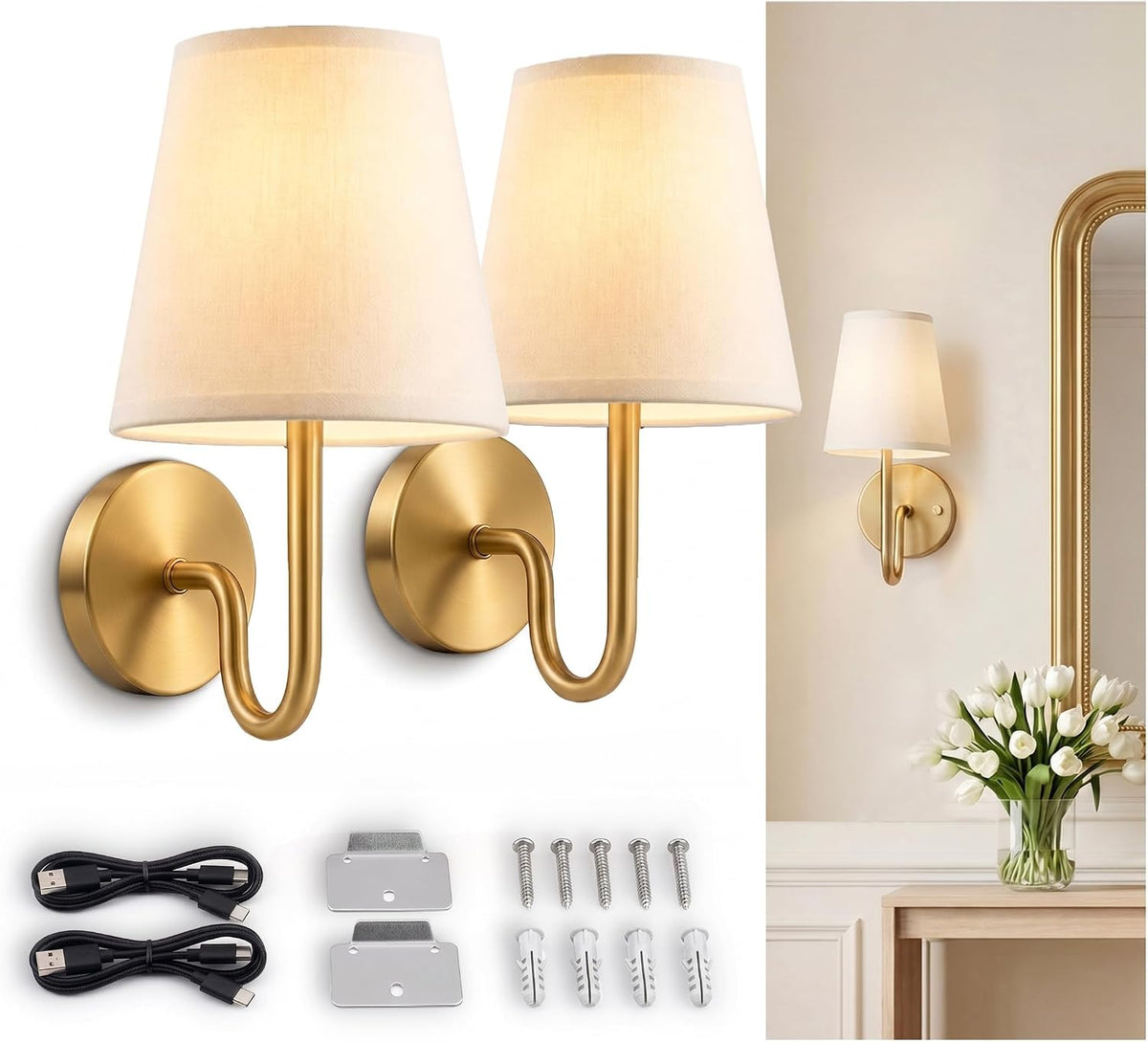 Bell+Howell 2 Pk Rechargeable Wall Sconces Set of Two - Gold