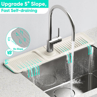24 Inch Longer Faucet Mat for Kitchen Sink [5° Slope Fast Self-draining]Bathroom Kitchen Sink Splash Guard Silicone Sinks Faucet Mat Splash Guard for Kitchens Sinks Area Tidy Splashs Draining Mats
