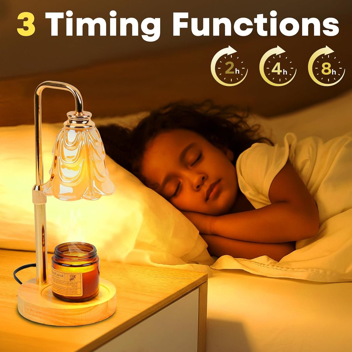 Candle Warmer Lamp with Timer and Dimmer, Electric Wax Warmers for Scented Candles with 5 Brightness Settings, Anti-Glare Lamp with Adjustable Height, Home Decor, Gift for Birthday, Valentines