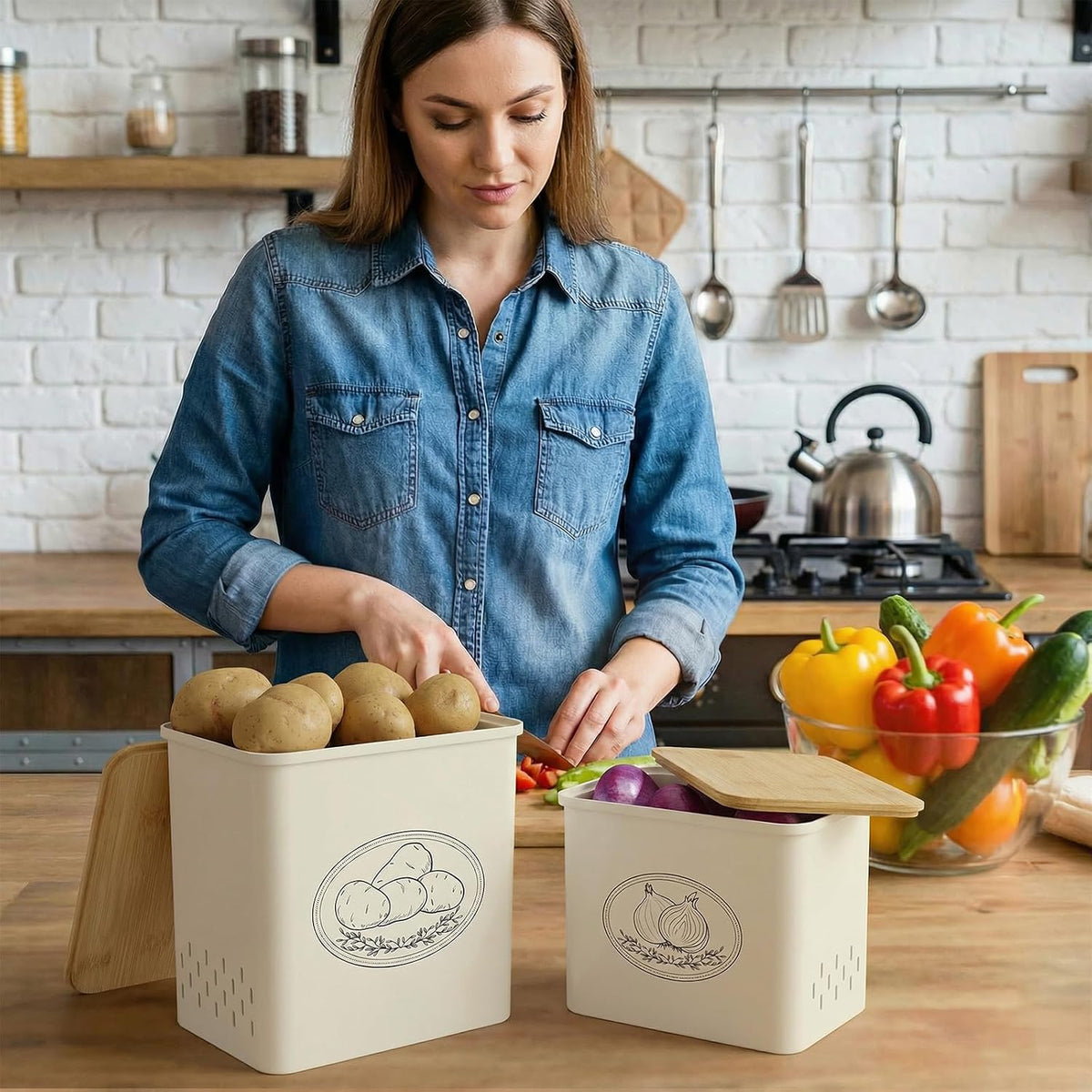Lifewit Plastic Potato and Onion Storage Bin Box, Set of 3, White