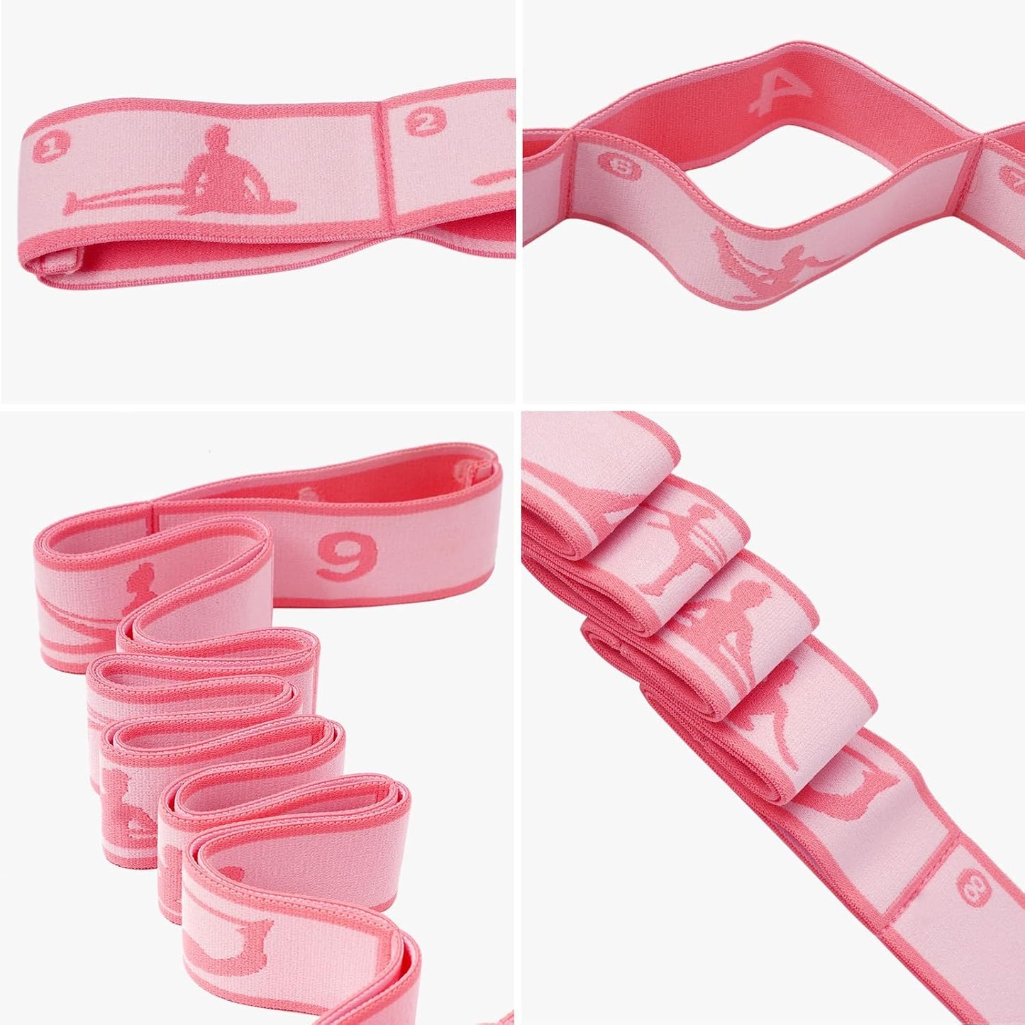 9 Loops Elastic Yoga Stretching Strap Pattern Guide, Resistance Stretch Band for Flexibility, Pilates, Dance, Gymnastics, Ballet, Physical Therapy, Leg & Body Stretching