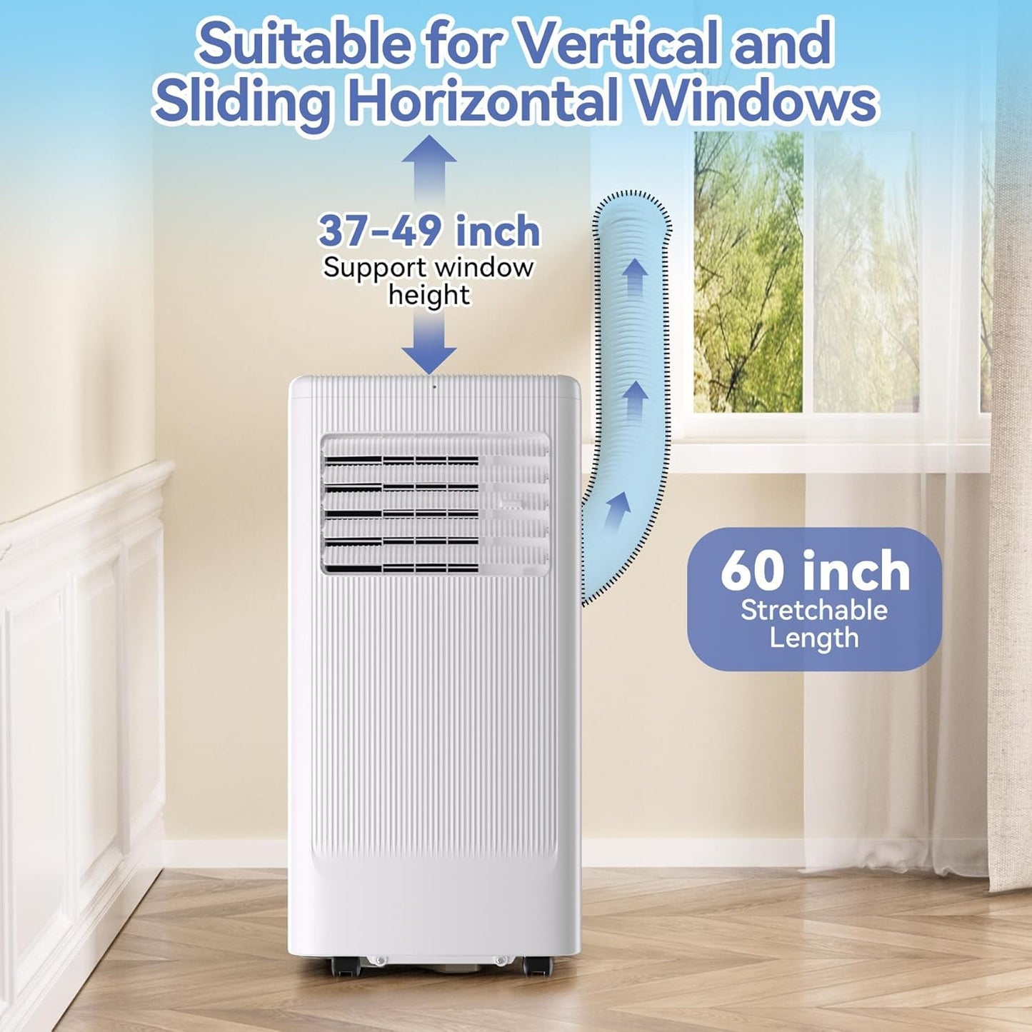 10000 BTU Portable Air Conditioner, 3 In1 Cooling Dehumidifier Fan, Quiet Fast Cooling, 4 Way Swing, LED Display, Remote, 24H Timer, 360° Wheels, Window Kit, Cools Rooms Up to 450 Sq.ft