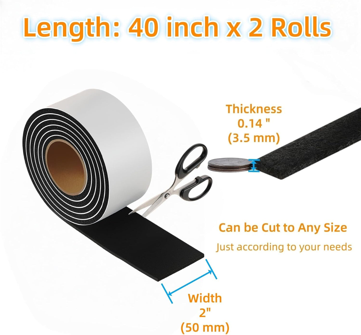 Felt Strips with Adhesive Backing Heavy Duty Cuttable Felt Tape Roll Furniture Pads for Chair Legs - Protecting Hardwood Floors, Chair Wall Protector (Black, 80 x 0.5 x 0.14 Inch)