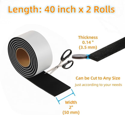 Felt Strips with Adhesive Backing Heavy Duty Cuttable Felt Tape Roll Furniture Pads for Chair Legs - Protecting Hardwood Floors, Chair Wall Protector (Black, 80 x 0.5 x 0.14 Inch)