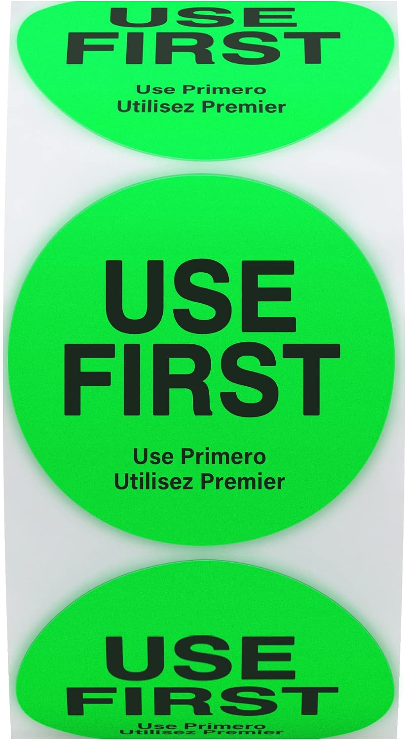 500 Pcs 1.5" Use First Stickers Small Stickers Circle Label Dot Labels Fluorescent Paper, Fluorescent Green