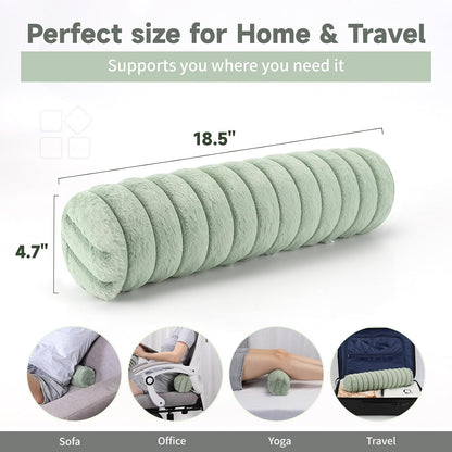 Round Cervical Roll Cylinder Bolster Pillow, Cervical Neck Roll Sponge Pillow, Faux Fur Cylinder Pillows, Neck Pillow for Sleeping for Head, Neck, Back, and Legs (Pink)