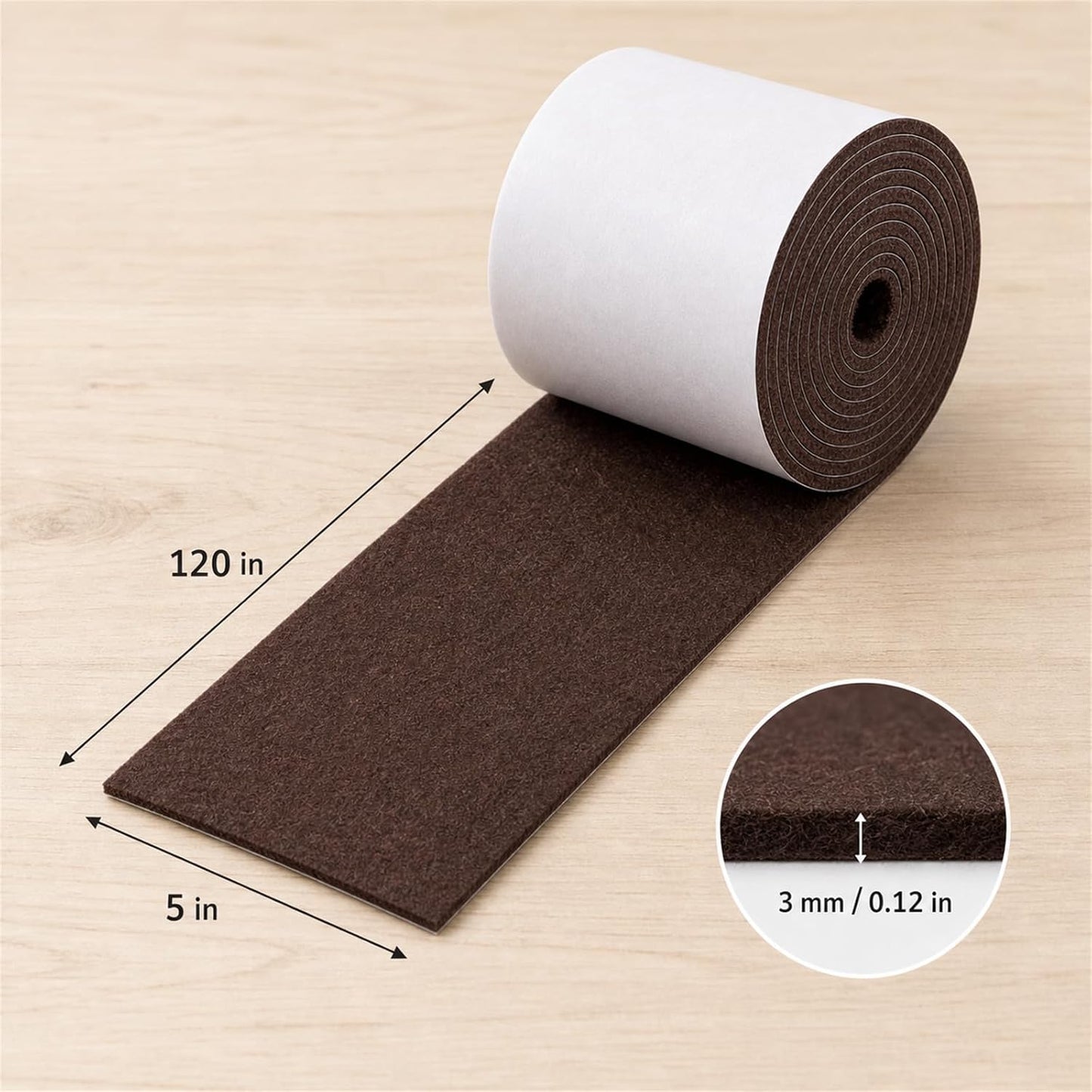Felt Furniture Pads, Self Adhesive Felt Sheets Roll, Cuttable Felt Pads for Furniture Legs, Heavy Duty Furniture Pads for Hardwood Floors, Chair Wall Protector, Black, 40 x 5 x 0.12 Inch