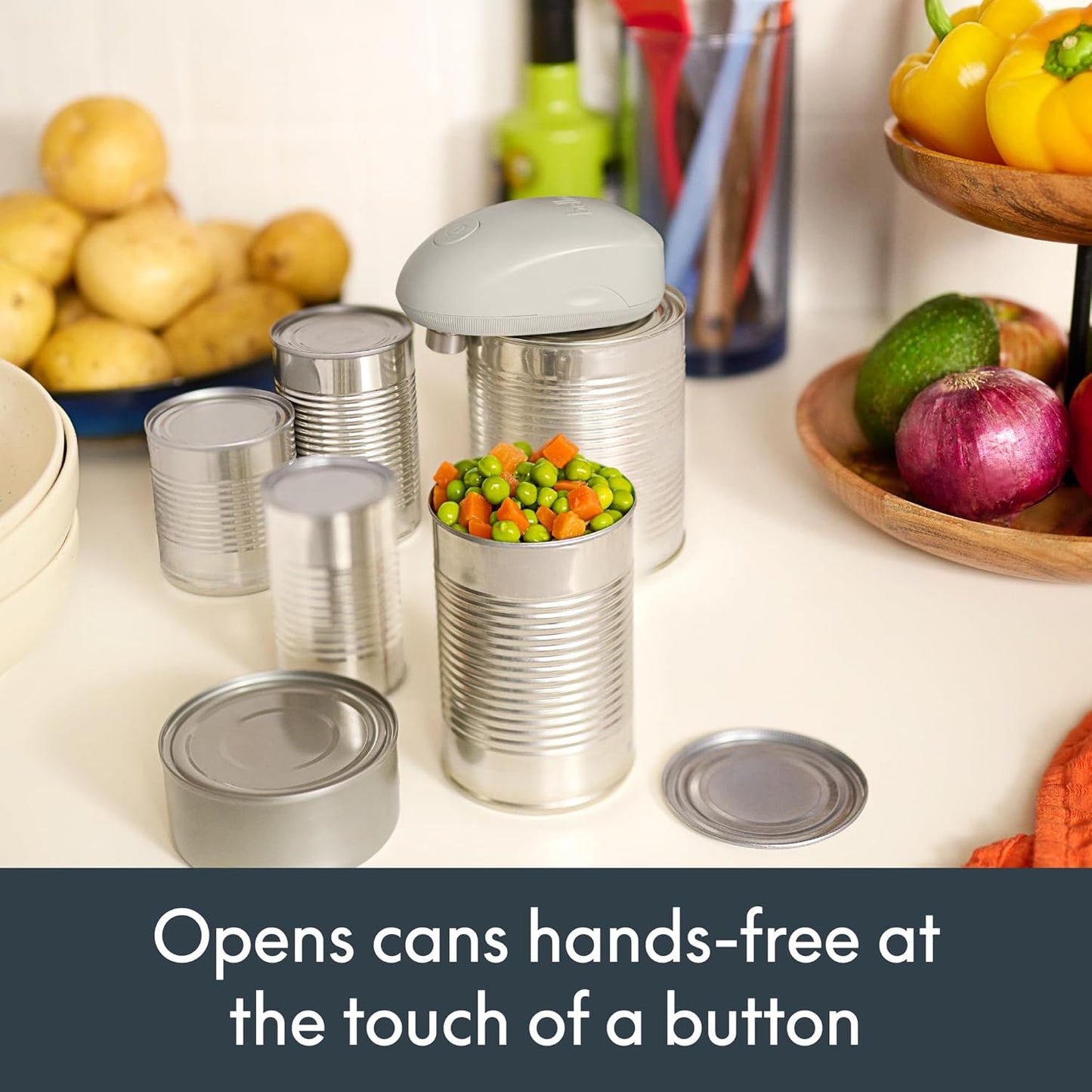 bella Automatic Can Opener, Hands Free, Battery Operated, Cordless, Stainless steel blade to open any Size Can with Magnet to Safely Remove Lid, Seamless Opening Decreases Sharp Edges, Slate