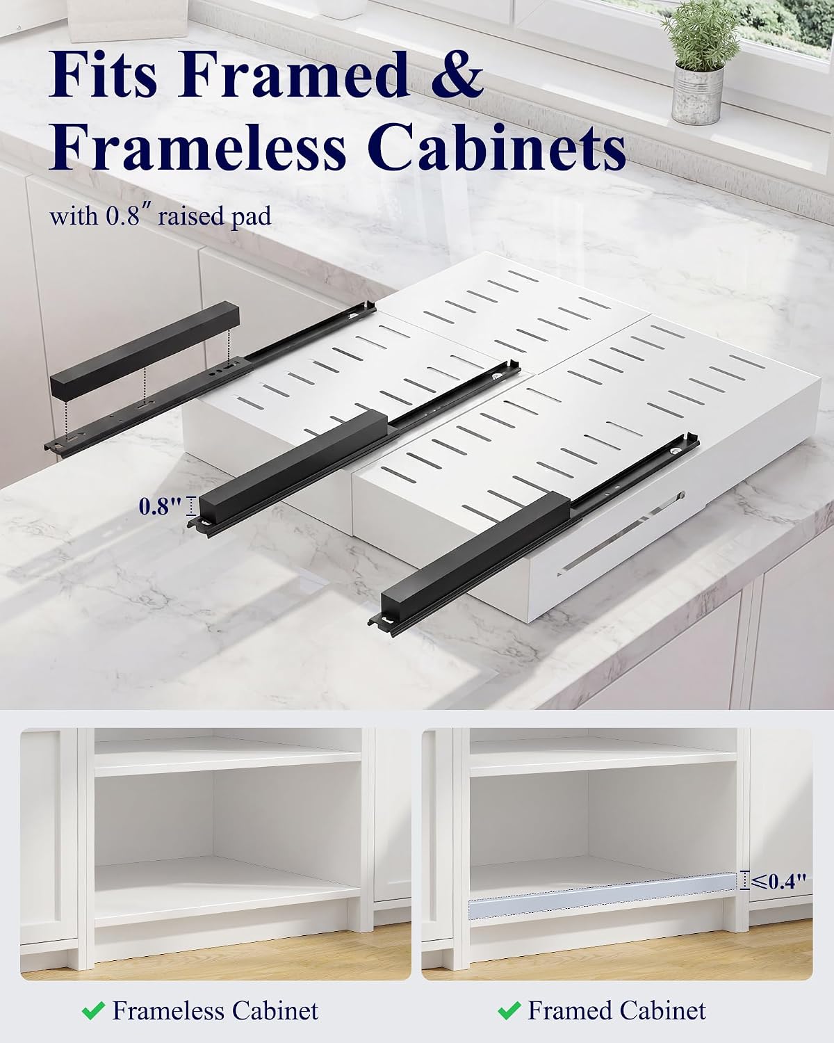 Kitsure Pull Out Cabinet Organizer - 2 Pack(12.6"-21" D x 12"-20.4" W) Expandable Sliding Cabinet Shelves, Smooth Glide Drawer Organizer, Kitchen & Pantry Storage, Framed & Frameless Cabinets