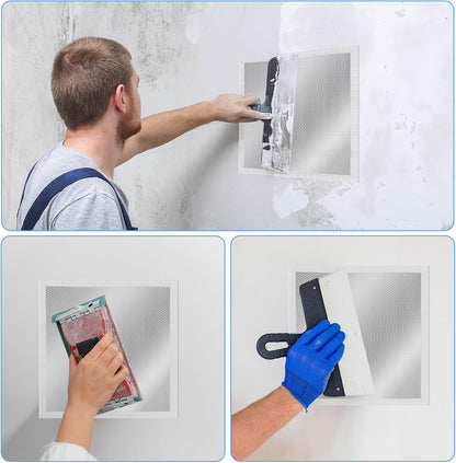 4 Pcs 12 Inch Drywall Repair Kit Self Adhesive Mesh Drywall Repair Patch Set with Scraper Heavy Duty Metal Dry Hole Patch Tools for Large Holes Wall Ceiling Tool(Scraper and 2 Pcs Sandpaper)