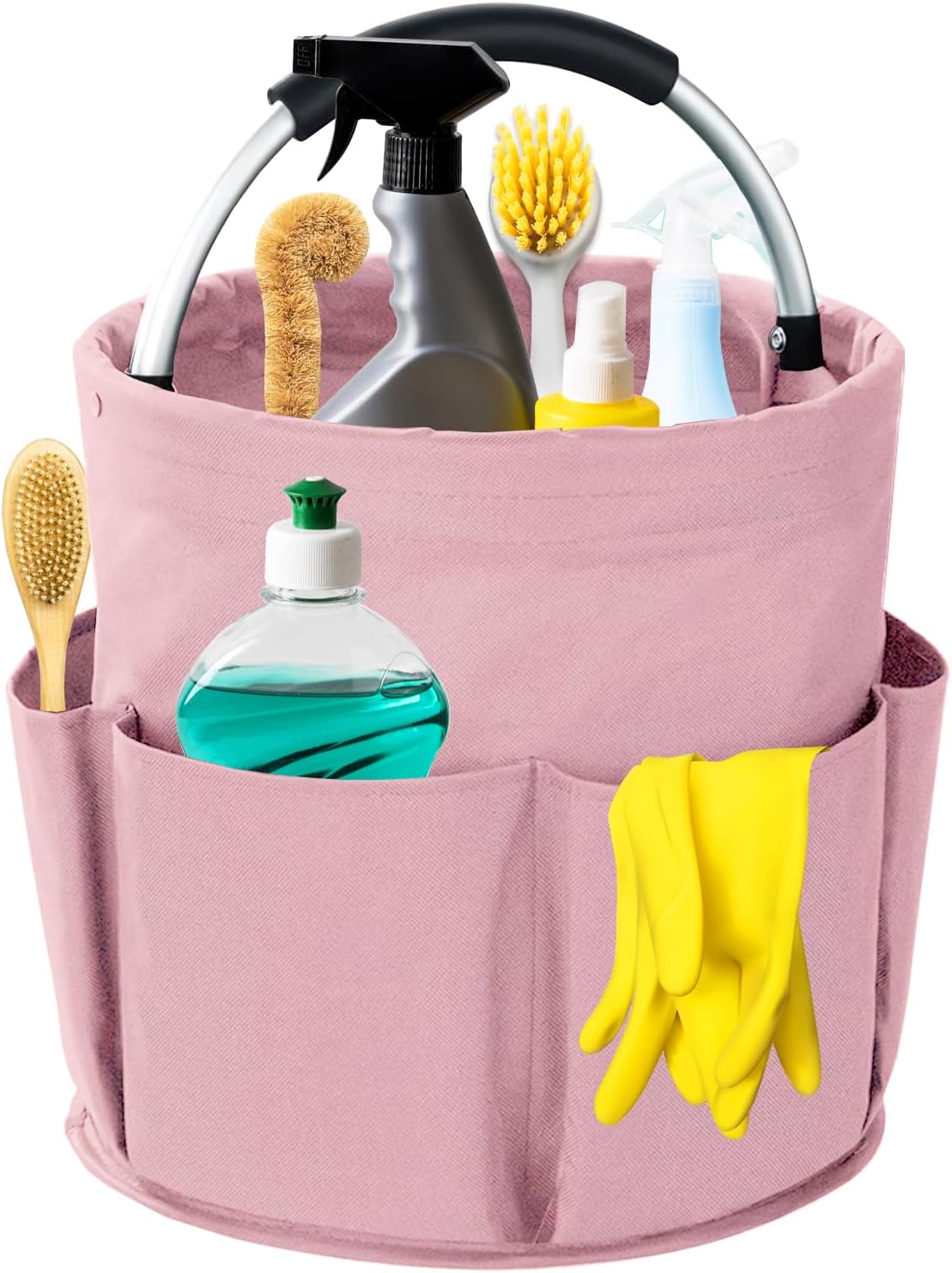 Cleaning Caddy with Handle, 17L Foldable Cleaning Supplies Organizer, Portable Storage Basket, Cleaning Supply Caddy, Multifunctional Cleaning Bucket Bag for Garden, Home, Kitchen (Black)