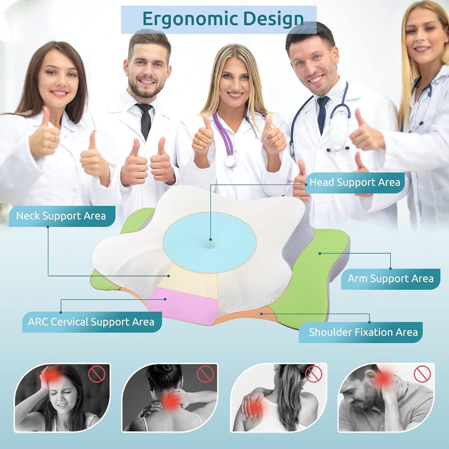 DONAMA Contour Cervical Neck Pillow for Neck Pain Relief | Queen,Ergonomic Dual-Height,Odorless Memory Foam,Side/Back/Stomach Sleepers,Cooling Hypoallergenic Cover,OEKO-TEX Certified