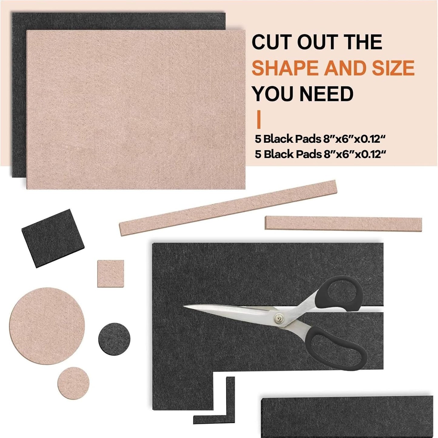 Felt Furniture Pads 10pcs 8" x 6" Adhesive Large Felt Pads, Cuttable | Chair Leg Pads, Hardwood Floor Protectors for Furniture, Black