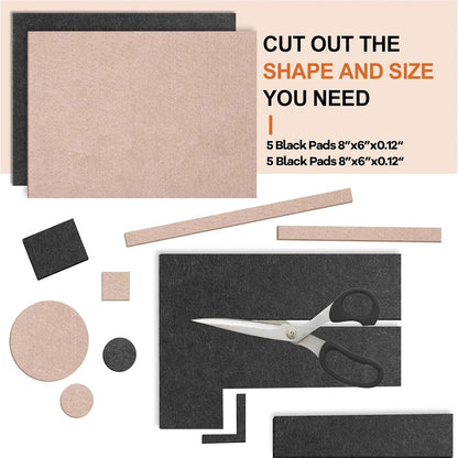 Felt Furniture Pads 10pcs 8" x 6" Adhesive Large Felt Pads, Cuttable | Chair Leg Pads, Hardwood Floor Protectors for Furniture, Black