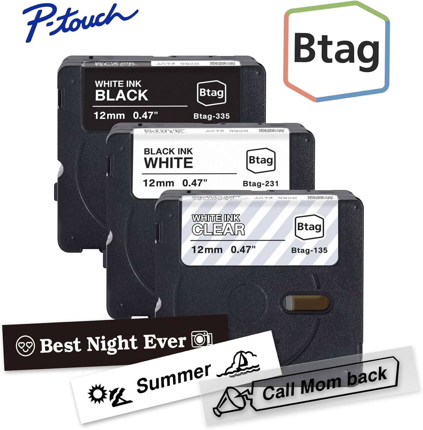 Brother Genuine P-Touch Btag BTAG231 Black on White Label Tape ~1/2in by 13.1ft (12mm x 4m). (Works Only with Brother PT-N10, PT-N20, PT-N25BT Label Makers)