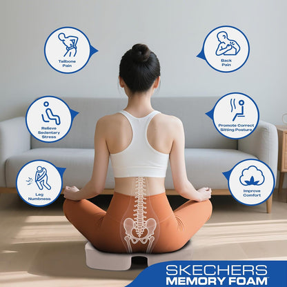 Skechers Seat Cushion, Ergonomic Memory Foam Cushion for Long Sitting Hours on Office & Home Chair, Car Seat Cushion for Sciatica, Coccyx Cushion,Brown
