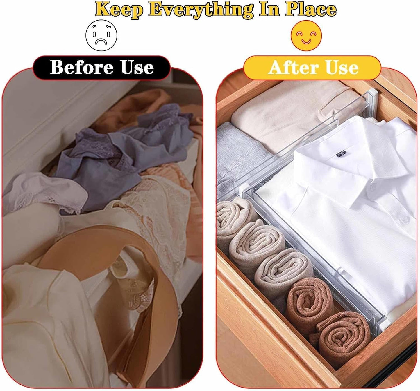 4 Pcs Drawer Dividers for Clothes,3.15" High 11.34"-19.69" clear | Adjustable Expandable Dresser Drawer Organizer, Clear Plastic Separators for Dresser, Baby Clothing