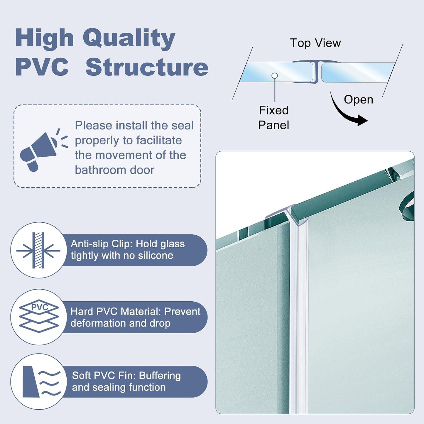 2-Pack 3/8" x 39" Frameless Shower Door Bottom Seal & Side Seal Strip | For 3/8" (10mm) Glass Door, Stop Shower Leaks, Create a Water Barrier, Water Guard 10MM