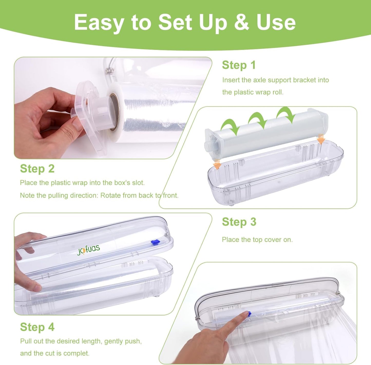 Plastic Wrap Dispenser with Slide Cutter, Fits 12 Inch Cling Wrap | BPA-free reusable dispenser fits 12" rolls. Compatible with cling film, tin foil and baking paper for food storage