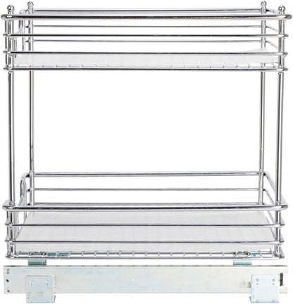 Household Essentials Glidez Multipurpose Chrome-Plated Steel Pull-Out/Slide-Out Storage Organizer for Cookware and Bakeware - 2-Tier Design - Fits Standard Size Cabinet or Shelf, Chrome
