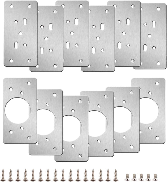 12-Pack Stainless Steel Cabinet Hinge Repair Kit - Door Hinge Repair Plate With Mounting Screws