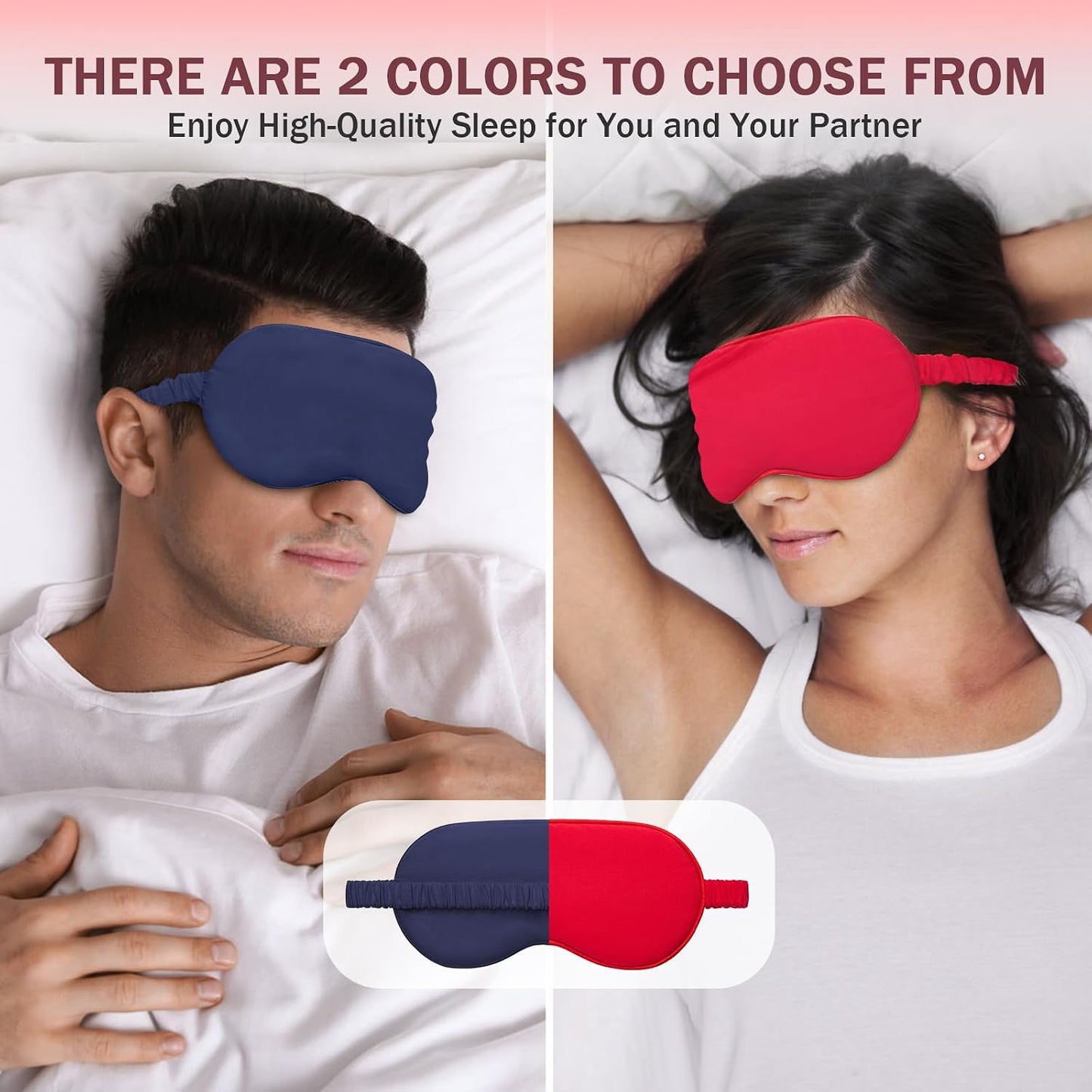 Amrules Sleep Mask Set of 2, Adjustable Silk Eye Mask for Sleeping, Soft Sleeping Eye Shade Cover for Women, Good for Blocking Light, Reducing Puffiness, Enhancing Sleep Quality (Blush Pink & Black)