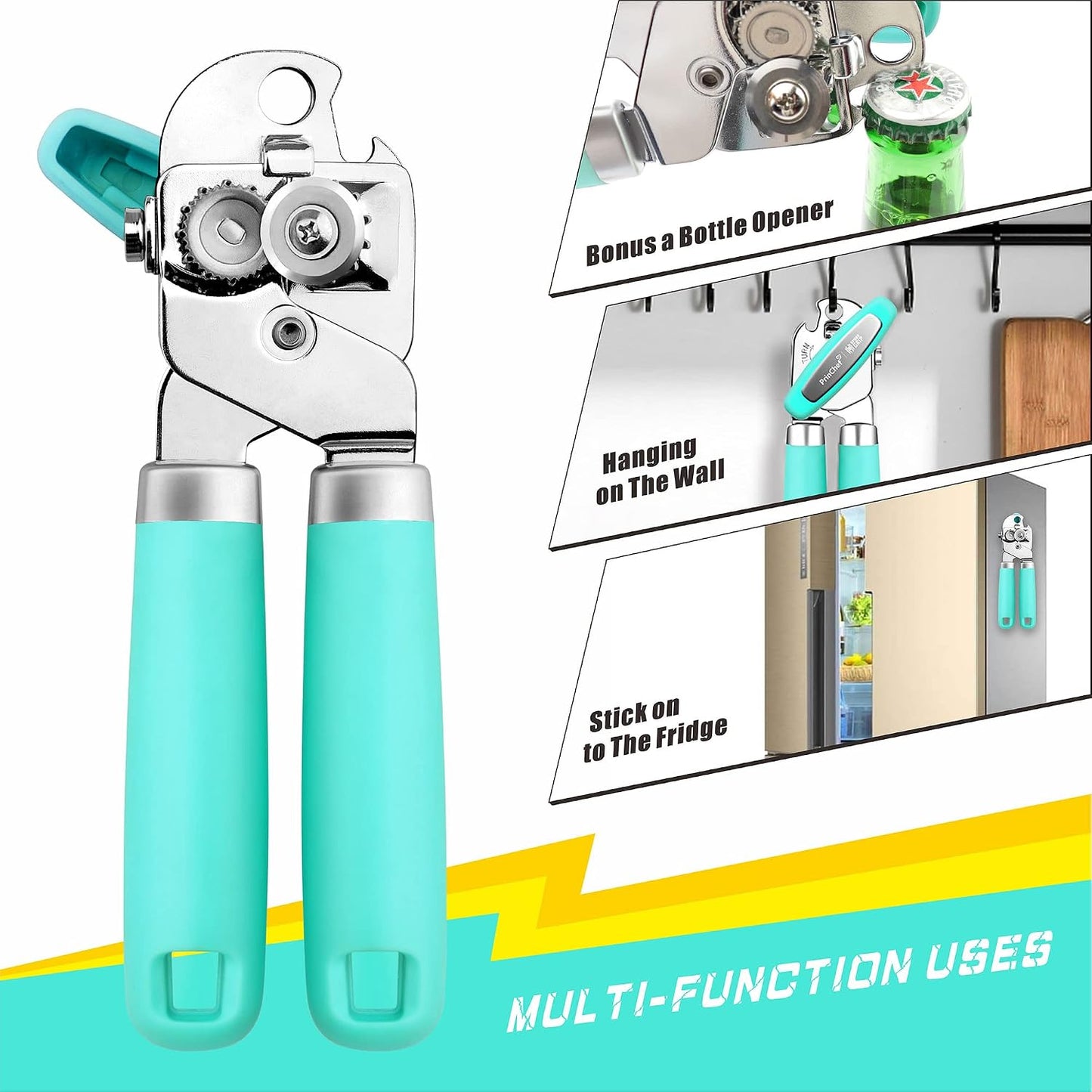 PrinChef Manual Can Openers with Magnet, No-Trouble-Lid-Lift, Handheld Can Opener Smooth Edge with Sharp Blade, Large Effort-Saving Handles, Easy Grip & Heavy Duty, Black