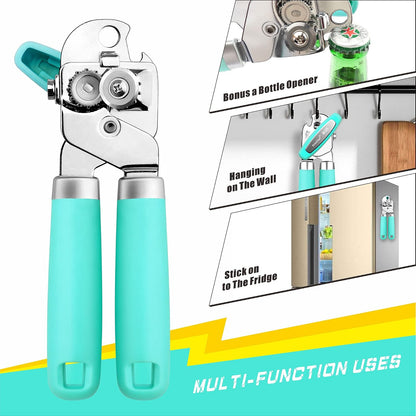 PrinChef Manual Can Openers with Magnet, No-Trouble-Lid-Lift, Handheld Can Opener Smooth Edge with Sharp Blade, Large Effort-Saving Handles, Easy Grip & Heavy Duty, Black