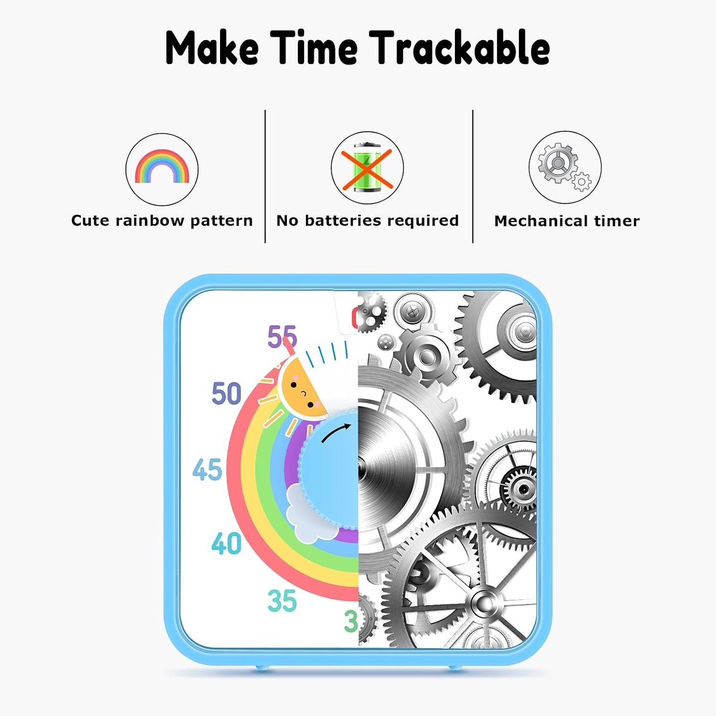 Secura 7.5-Inch Rocket Pattern Visual Timer for Kids, 60-Minute Countdown Timer for Classroom or Kitchen, Durable Mechanical Timer Clock with Magnetic Backing (Blue)