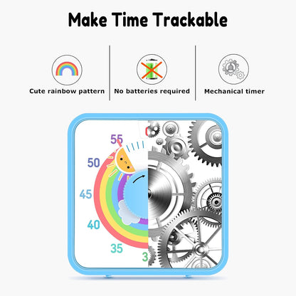 Secura 7.5-Inch Rocket Pattern Visual Timer for Kids, 60-Minute Countdown Timer for Classroom or Kitchen, Durable Mechanical Timer Clock with Magnetic Backing (Blue)