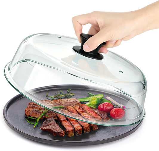 10" Glass Microwave Splatter Cover for Food, Plate Splatter Guard Lid